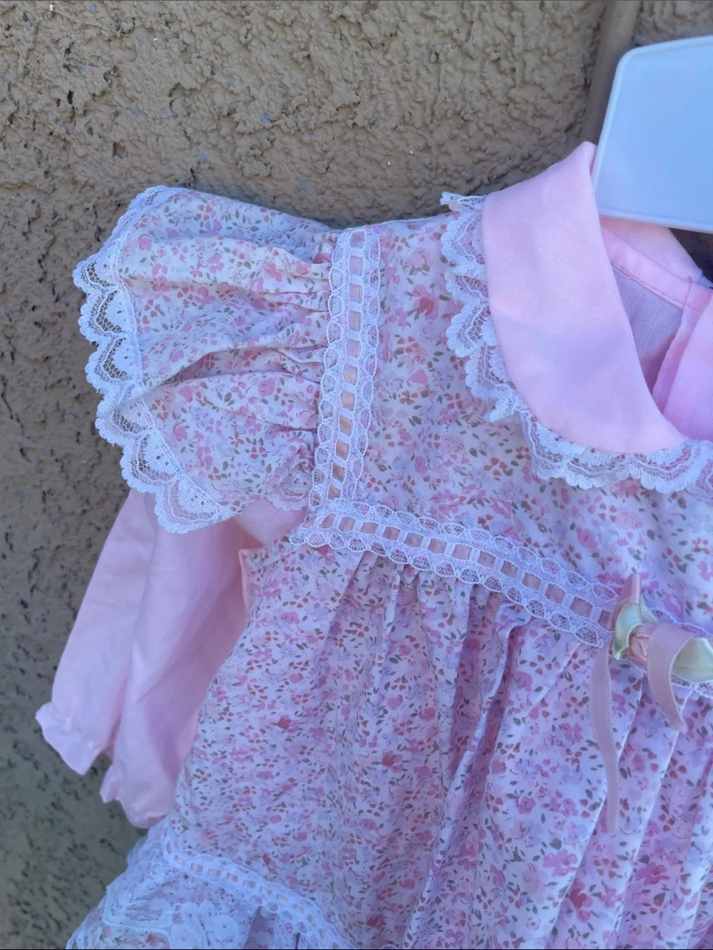 Source Unknown Pink Floral Lace-Trim Girls' Long Sleeve Top